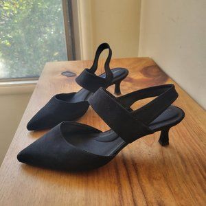 Black pointed toe pumps, size 9